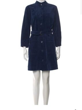 Apiece Apart Corduroy Button-Front Belted Mini Dress - Navy